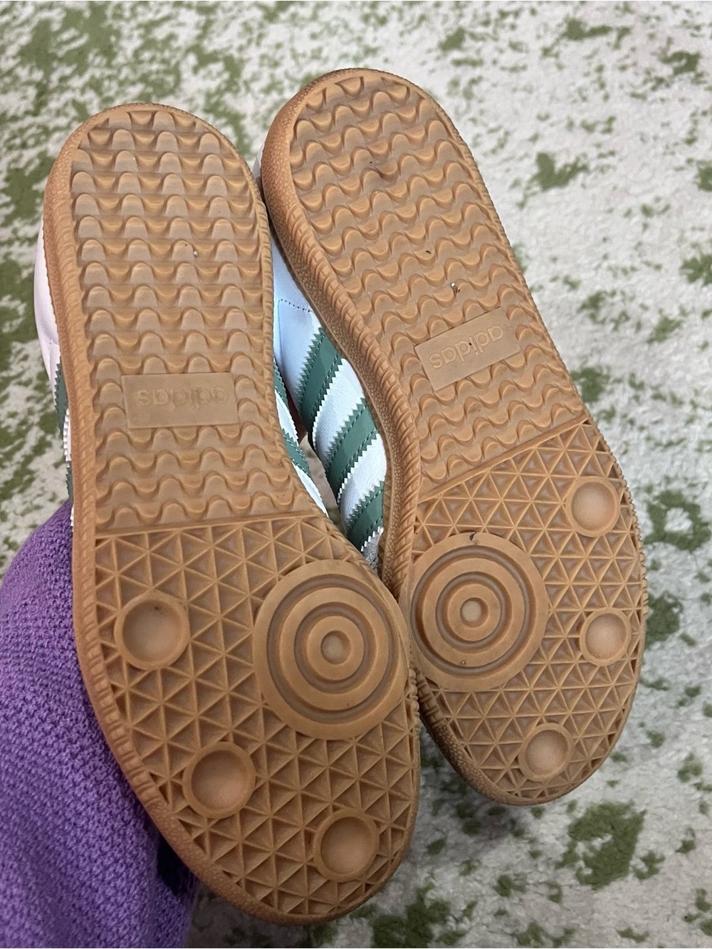 adidas White Sneakers with Green Stripes and Suede Toe - Picture 3 of 7